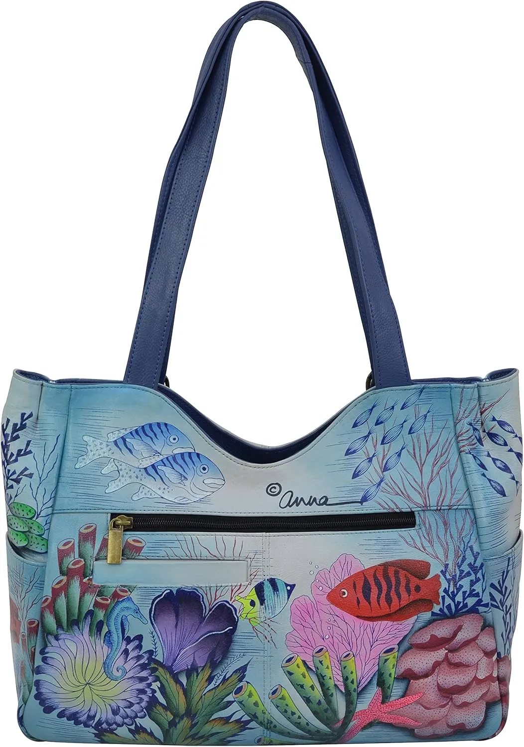 Anna by Anuschka Women's Genuine Leather Shoulder Bag - Hand Painted Original Artwork Exterior