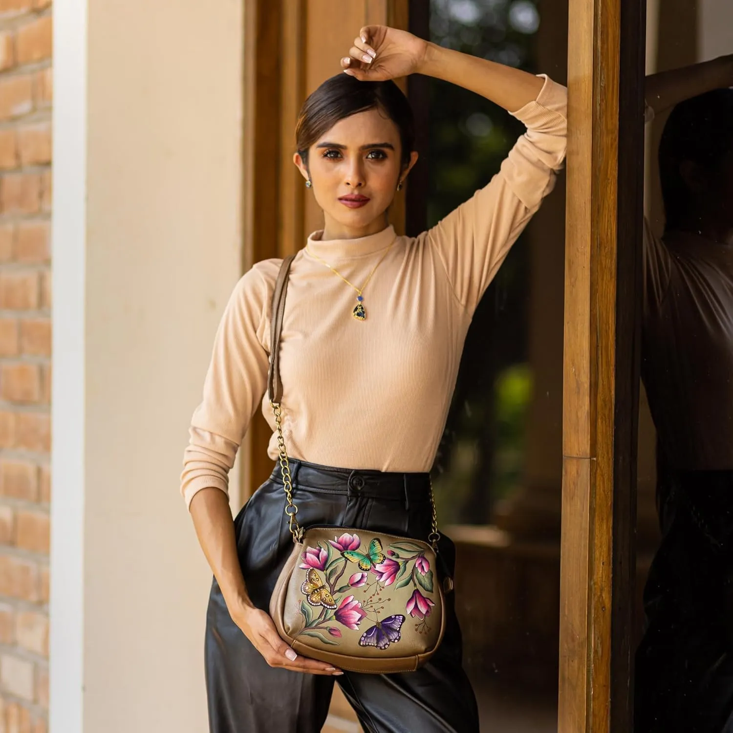 Anna by Anuschka Women's Hand-Painted Leather Medium Multi-Compartment Bag