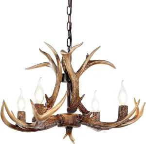 Antler Chandelier Lighting Deer Lamp Vintage Rustic Farmhouse Chandelier Light Fixture for Dining Room Kitchen Island Bedroom Entryway Foyer(4 Lights, Brown)
