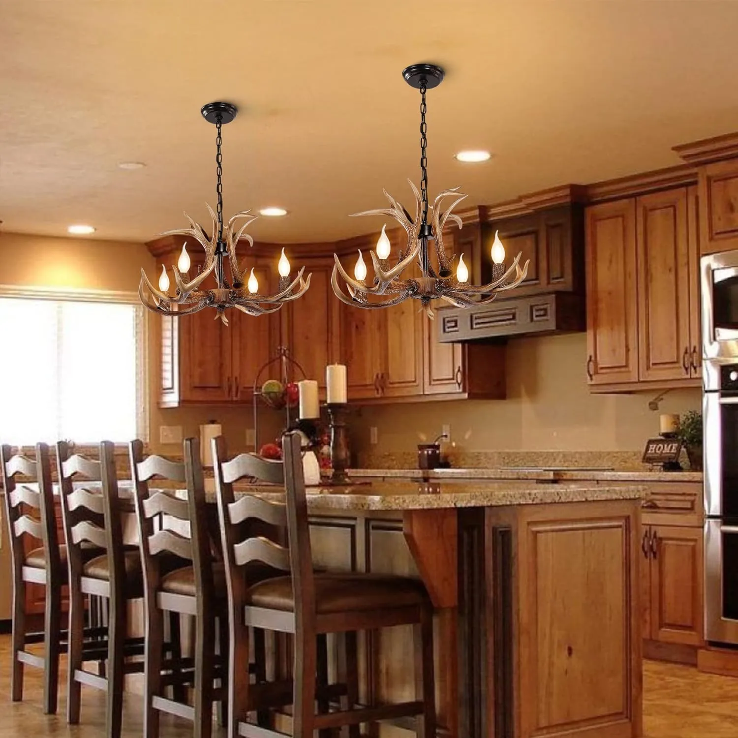 Antler Chandelier Lighting Deer Lamp Vintage Rustic Farmhouse Chandelier Light Fixture for Dining Room Kitchen Island Bedroom Entryway Foyer(4 Lights, Brown)