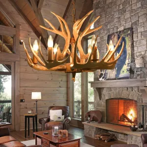 Antler Chandeliers 6 Light, Rustic Antlers Chandelier Lighting Deer Antler Chandelier Small, American Farmhouse Ceiling Light Fixture for Dining Room Foyer Porch Store Church Wedding Gift