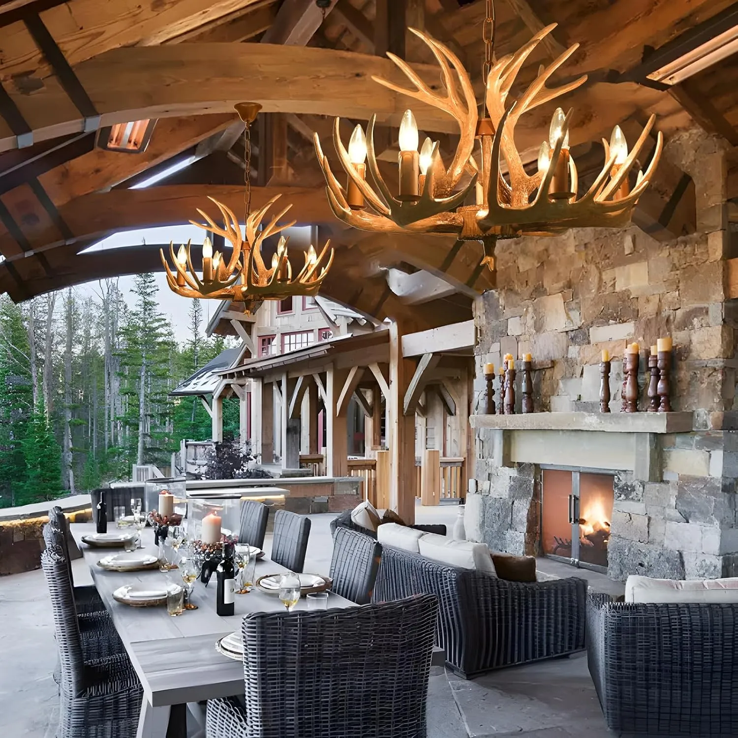 Antler Chandeliers 6 Light, Rustic Antlers Chandelier Lighting Deer Antler Chandelier Small, American Farmhouse Ceiling Light Fixture for Dining Room Foyer Porch Store Church Wedding Gift