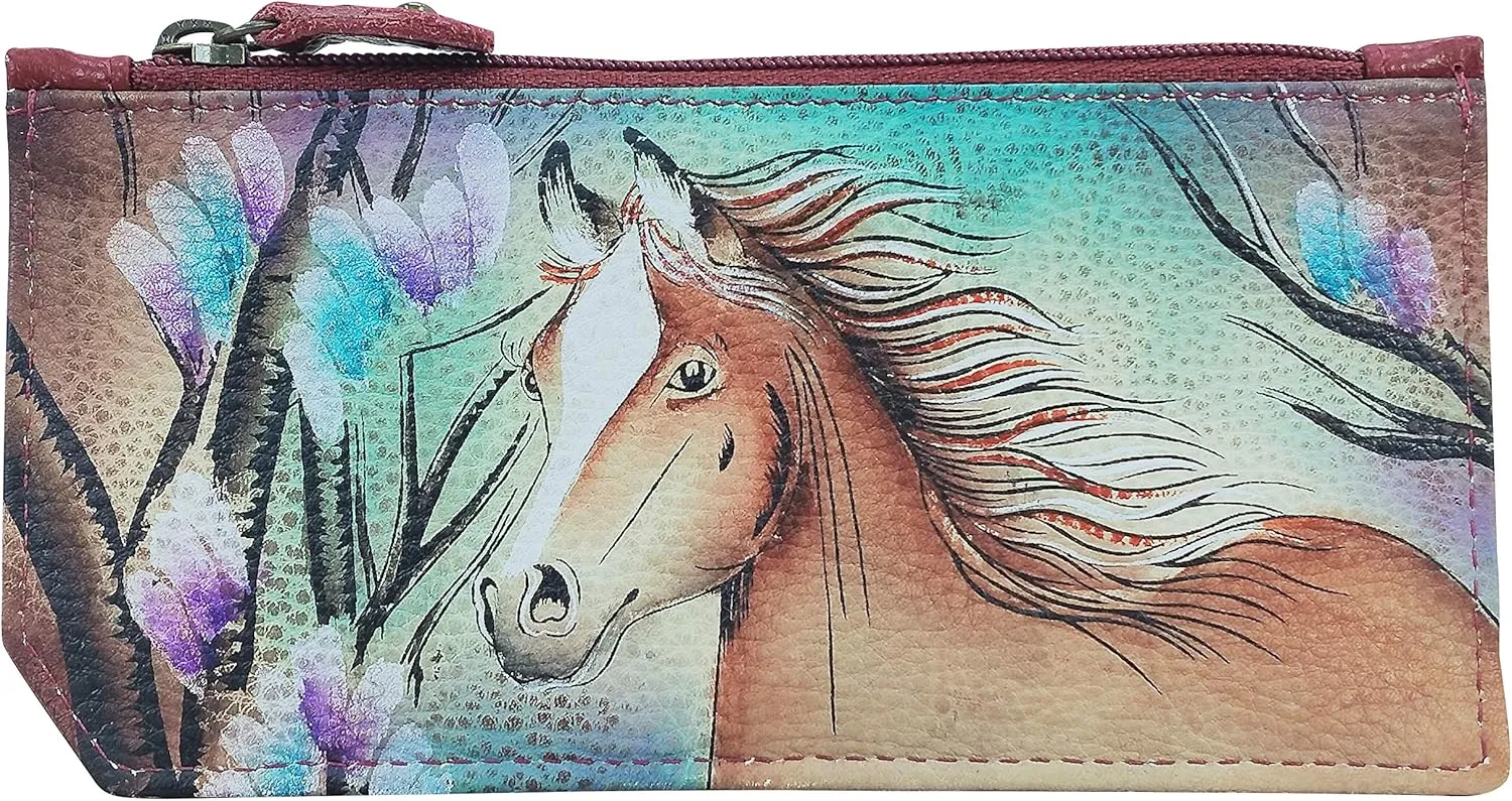 Anuschka Hand-Painted Genuine Leather Women's RFID Blocking Card Case with Coin Pouch - Free Spirit