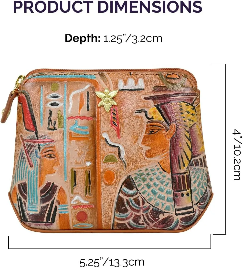 Anuschka Women's Original Genuine Leather Hand-Painted Multipurpose Zip Pouch - Coin Purse with Top Zip Closure