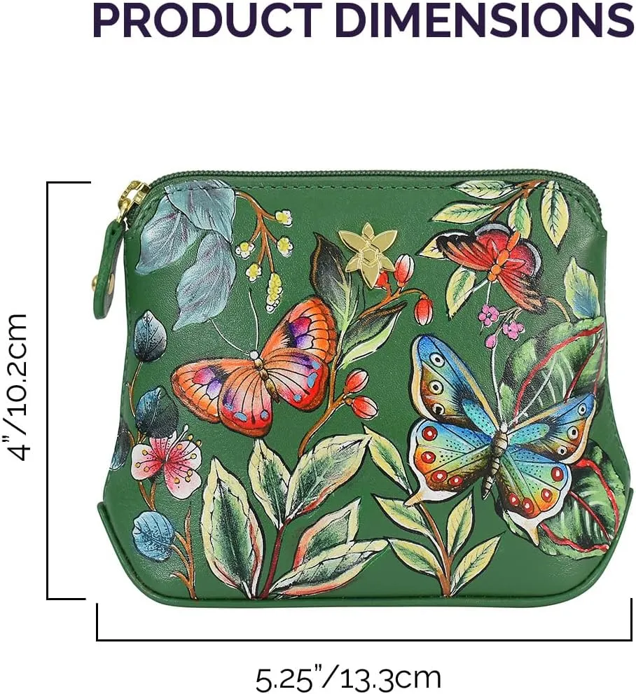 Anuschka Women's Original Genuine Leather Hand-Painted Multipurpose Zip Pouch - Coin Purse with Top Zip Closure