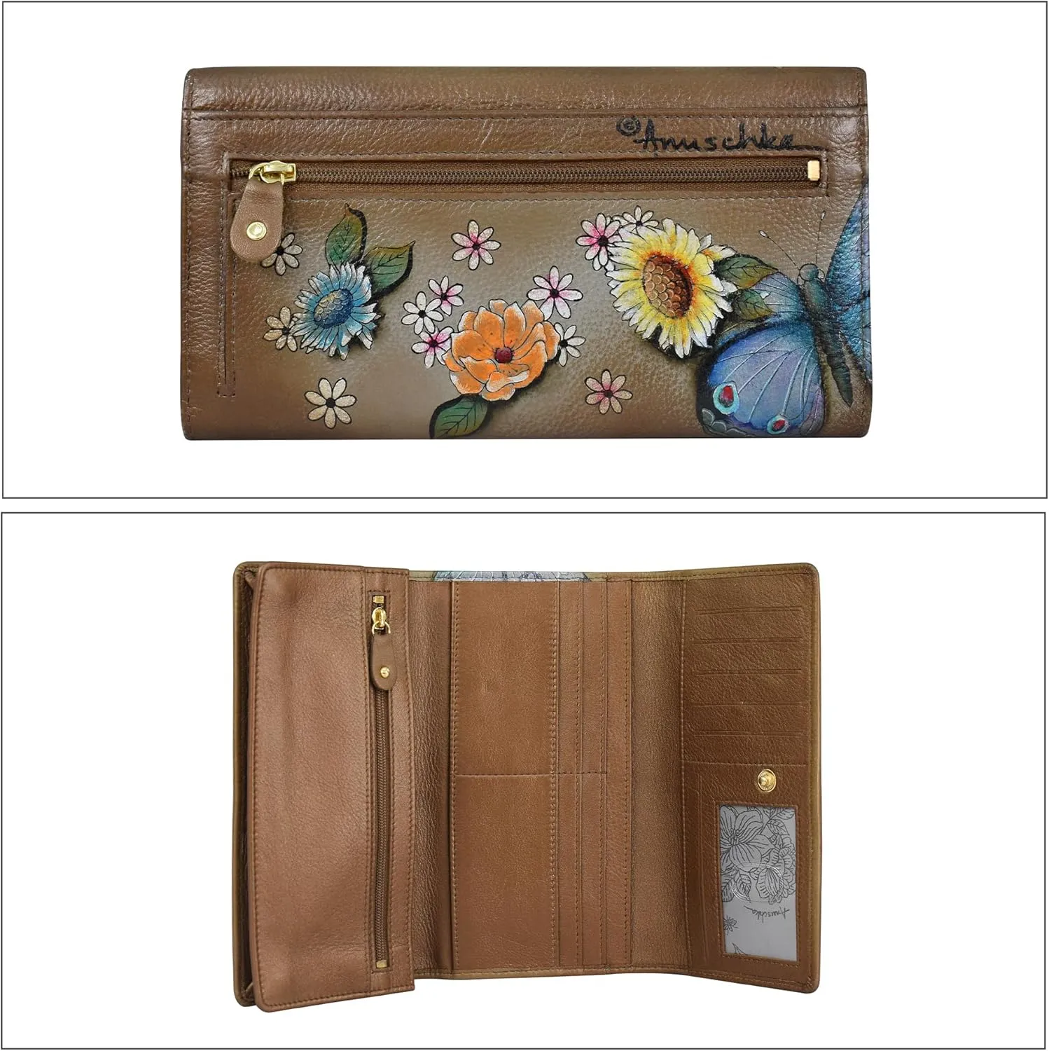 Anuschka Women’s Original Hand-Painted Genuine Leather RFID Blocking Three Fold Wallet