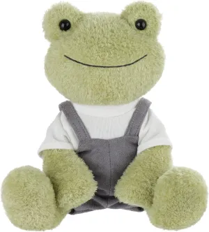 Apricot Lamb Toys Plush Velvet Green Frog with Clothes Stuffed Animal Soft Cuddly Perfect for Child 8.5 Inches (White T-Shirt & Gray Overalls)