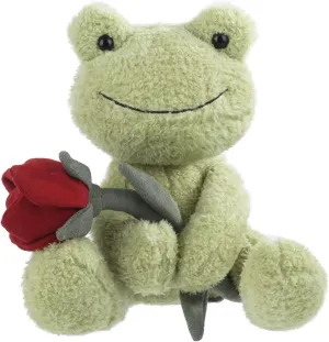 Apricot Lamb Toys Plush Velvet Green Frog with Rose Stuffed Animal Soft Cuddly for Kids Girlfriend 8.5 Inches