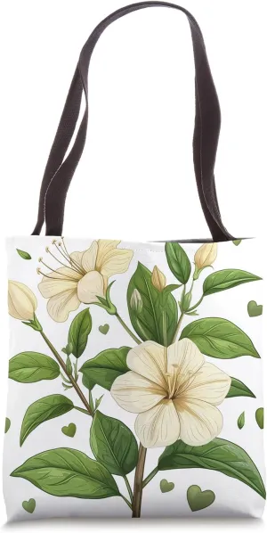 Arabian Jasmine Flower With Hearts Around Boho Style Graphic Tote Bag
