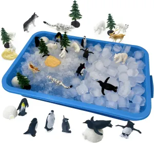 Arctic Animal Toys for Kids | Winter Sensory Bin Items | Arctic Sensory Bin Set | Includes 27 Pieces:13 Winter Animals Figurines,Ice Mold,Artificial Snow - Perfect for Birthday Parties