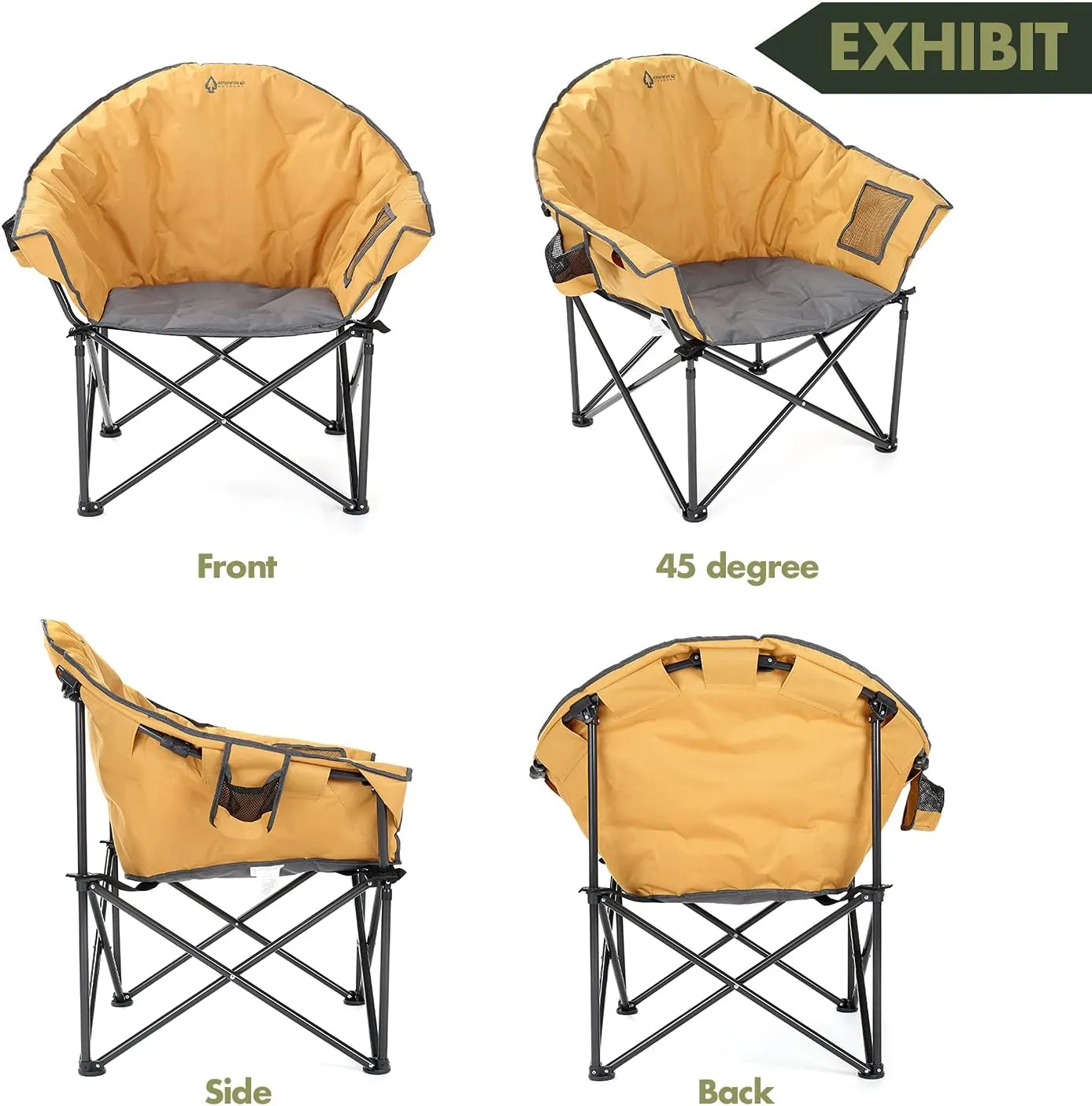 ARROWHEAD OUTDOOR Oversized Heavy-Duty Club Folding Camping Chair w/External Pocket, Cup Holder, Portable, Padded, Moon, Round, Saucer, Supports 330lbs, Carrying Bag, USA-Based Support