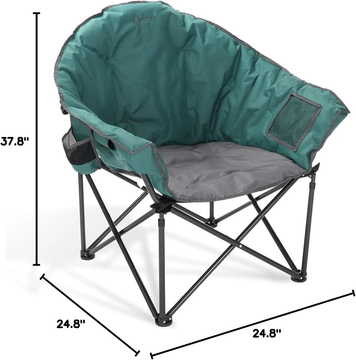 ARROWHEAD OUTDOOR Oversized Heavy-Duty Club Folding Camping Chair w/External Pocket, Cup Holder, Portable, Padded, Moon, Round, Saucer, Supports 330lbs, Carrying Bag, USA-Based Support