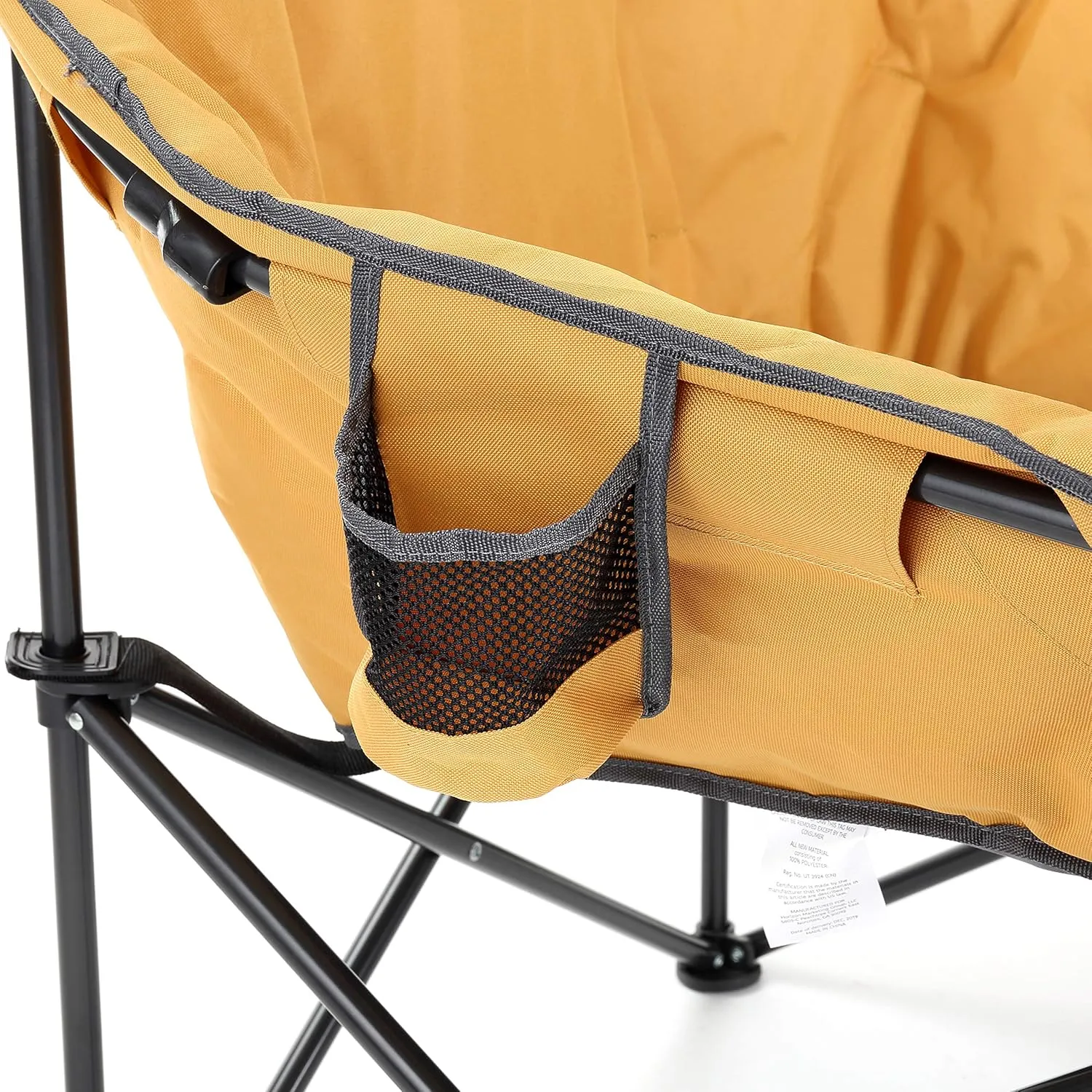 ARROWHEAD OUTDOOR Oversized Heavy-Duty Club Folding Camping Chair w/External Pocket, Cup Holder, Portable, Padded, Moon, Round, Saucer, Supports 330lbs, Carrying Bag, USA-Based Support