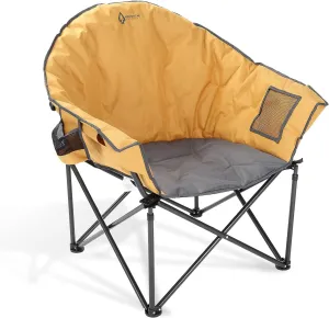 ARROWHEAD OUTDOOR Oversized Heavy-Duty Club Folding Camping Chair w/External Pocket, Cup Holder, Portable, Padded, Moon, Round, Saucer, Supports 330lbs, Carrying Bag, USA-Based Support