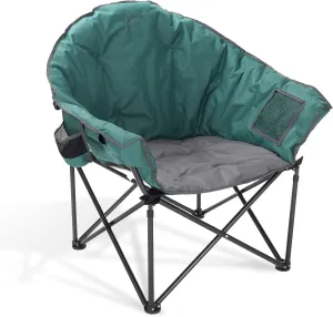 ARROWHEAD OUTDOOR Oversized Heavy-Duty Club Folding Camping Chair w/External Pocket, Cup Holder, Portable, Padded, Moon, Round, Saucer, Supports 330lbs, Carrying Bag, USA-Based Support