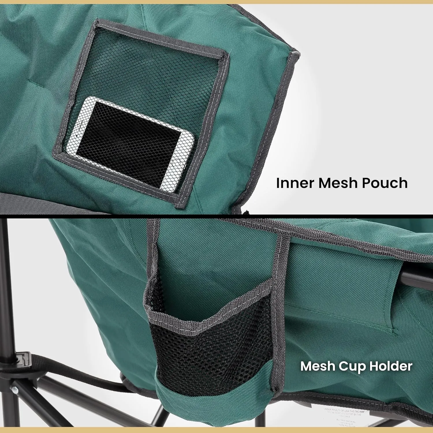 ARROWHEAD OUTDOOR Oversized Heavy-Duty Club Folding Camping Chair w/External Pocket, Cup Holder, Portable, Padded, Moon, Round, Saucer, Supports 330lbs, Carrying Bag, USA-Based Support