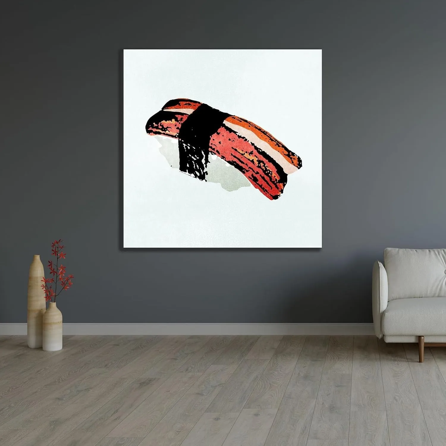 ArtDirect Sushi Style II 48x48 Huge White Modern Wood Framed Canvas Giclee Art by Warren, Annie
