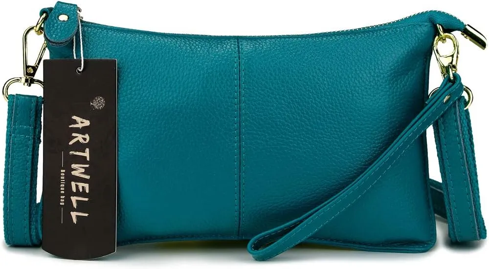 Artwell Genuine Leather Clutch Wallet For Women Wristlet Envelop Crossbody Purse Card Shoulder Bag