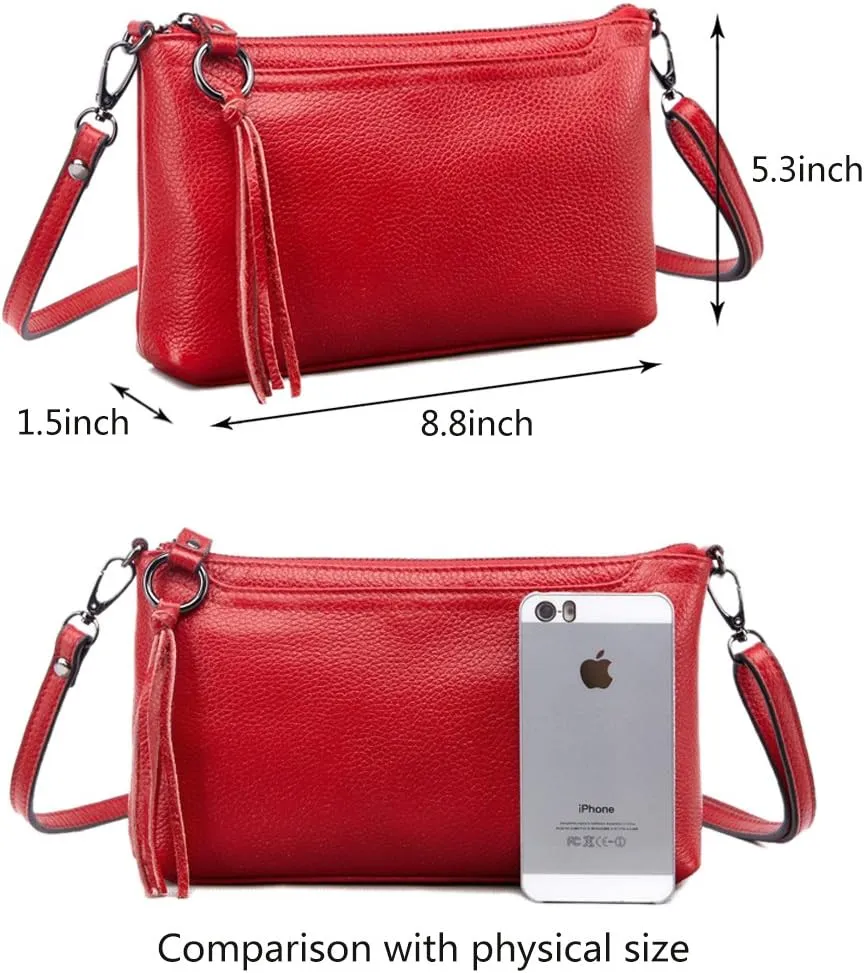 Artwell Genuine Leather Crossbody Bag For Women Small Tassel Shoulder Bag Zipper Clutch Phone Wallet Purse