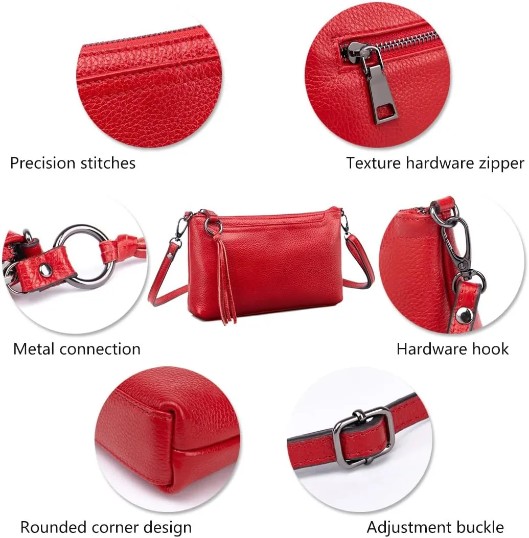 Artwell Genuine Leather Crossbody Bag For Women Small Tassel Shoulder Bag Zipper Clutch Phone Wallet Purse