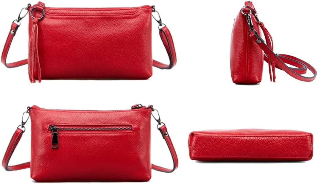 Artwell Genuine Leather Crossbody Bag For Women Small Tassel Shoulder Bag Zipper Clutch Phone Wallet Purse