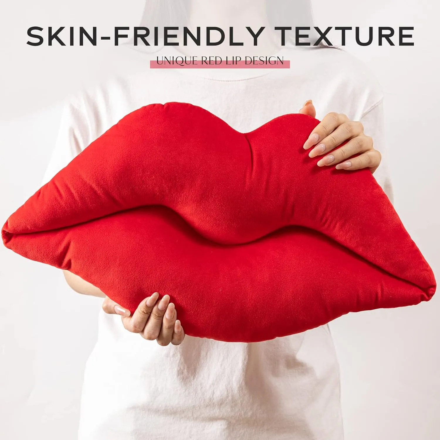 Ashler Lips Throw Pillows Smooth Soft Velvet Insert Included, Lip Shaped Pillow for Bed Living Room, New Red, 24 X 12 inches