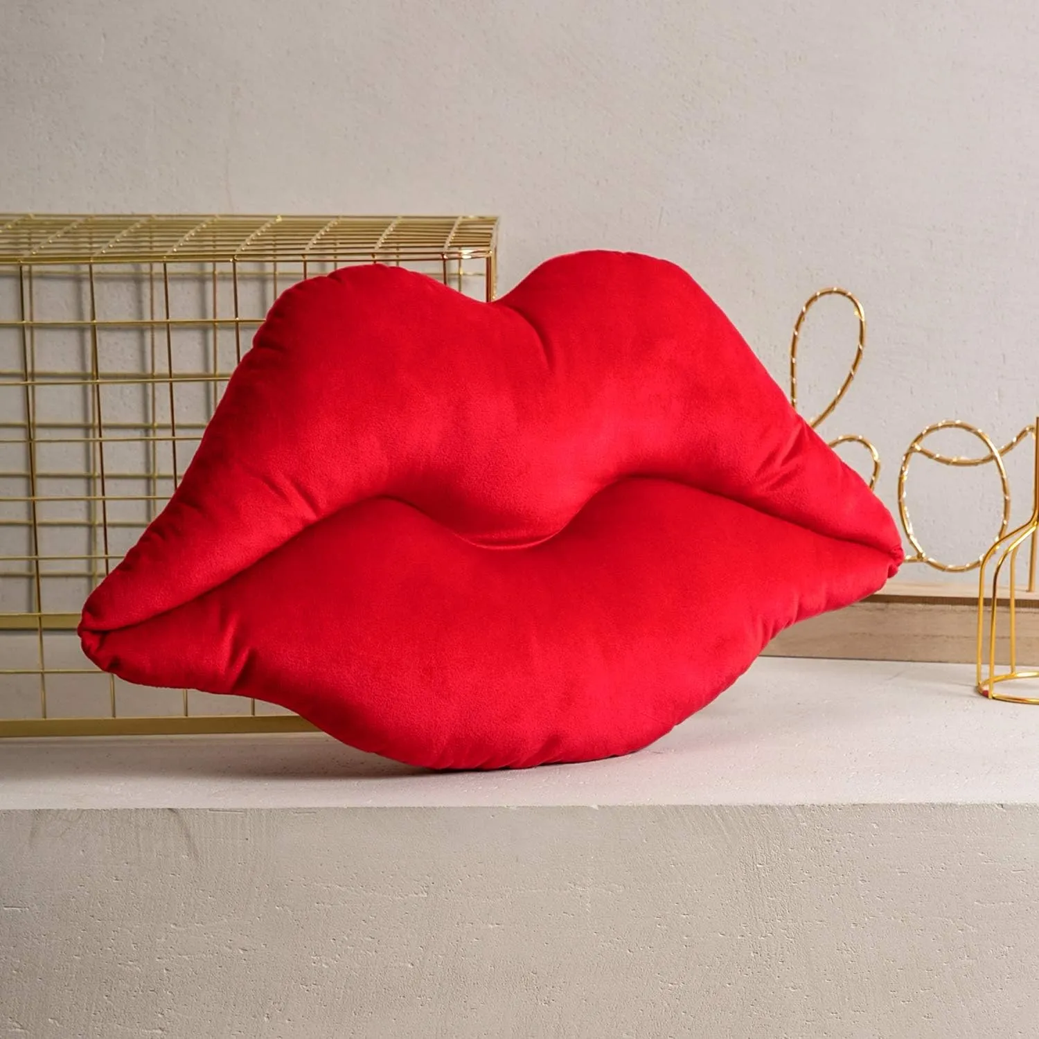 Ashler Lips Throw Pillows Smooth Soft Velvet Insert Included, Lip Shaped Pillow for Bed Living Room, New Red, 24 X 12 inches