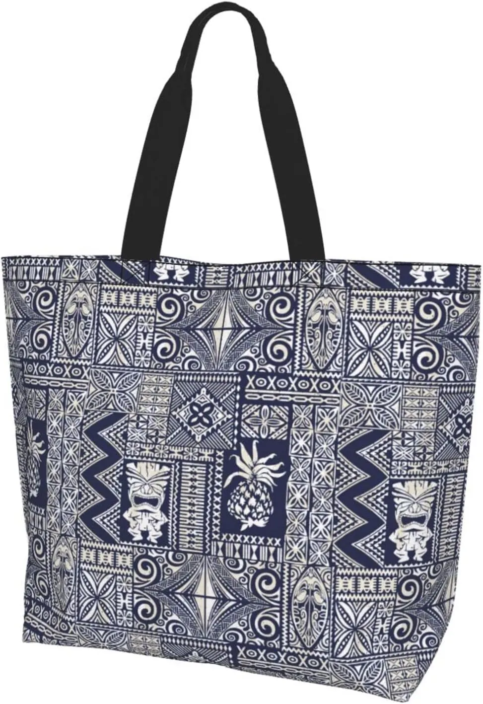 ASYG Hawaiian Flower Tote Shoulder Bag Tribe Pattern Grocery Bags Storage Handle Shopping Bag