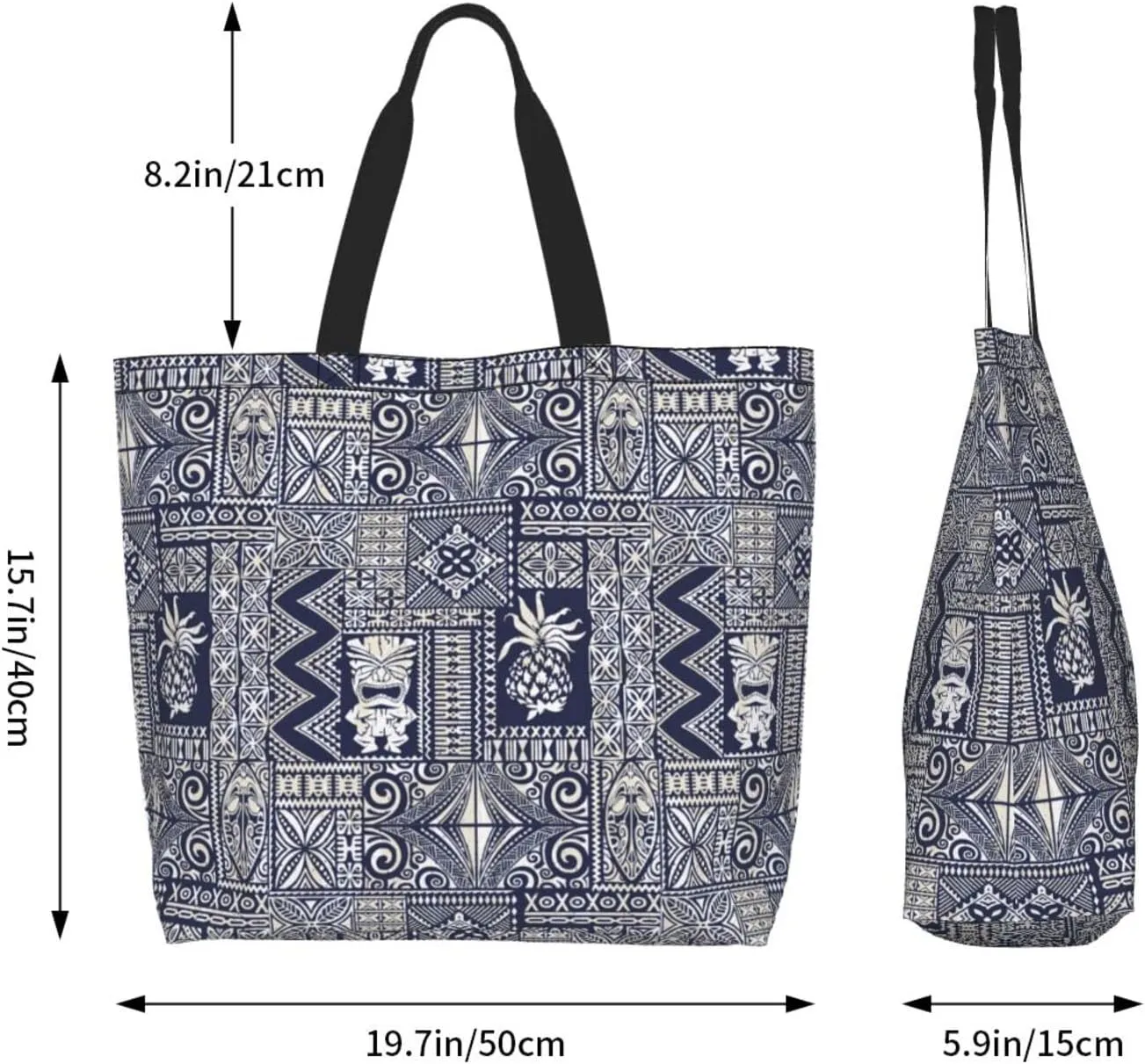 ASYG Hawaiian Flower Tote Shoulder Bag Tribe Pattern Grocery Bags Storage Handle Shopping Bag