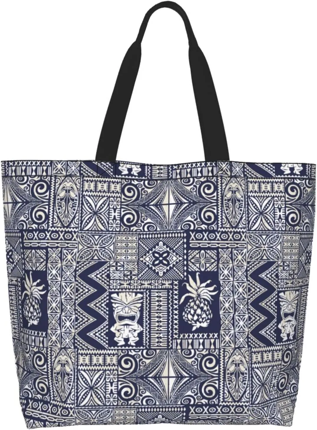 ASYG Hawaiian Flower Tote Shoulder Bag Tribe Pattern Grocery Bags Storage Handle Shopping Bag