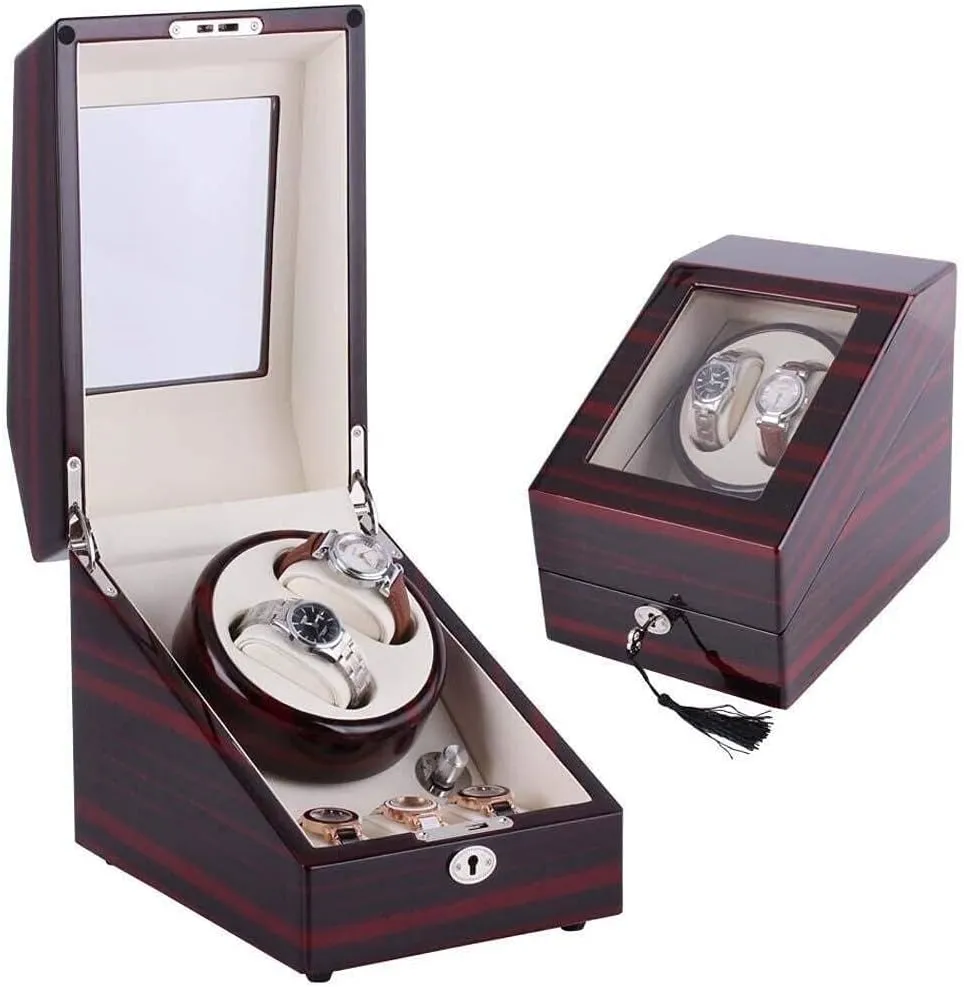 Automatic Watch Winder Box for 2 3 Watches, PU Leather, Quiet Motor, Dual Power, Anti-Magnetization