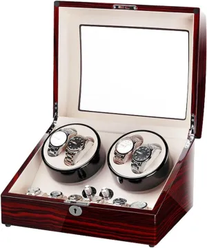 Automatic Watch Winder Box for 4 Watches   6 Storage Slots, Silent Motor, Natural Wood, Dual Power Supply