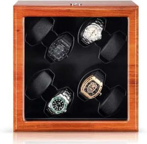 Automatic Watch Winder Box with Quiet Motor and Wood Shell,5 Rotation Modes Single or Double,Suitable for Ladies and Men