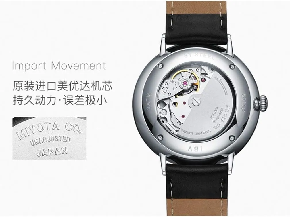 Automatic Watches for Men Self-Winding Watch with Leather Strap