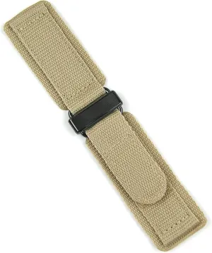 B & R Bands 22mm Khaki Nylon Hook N' Loop Watch Band Strap - Black Stainless Steel - Small Length