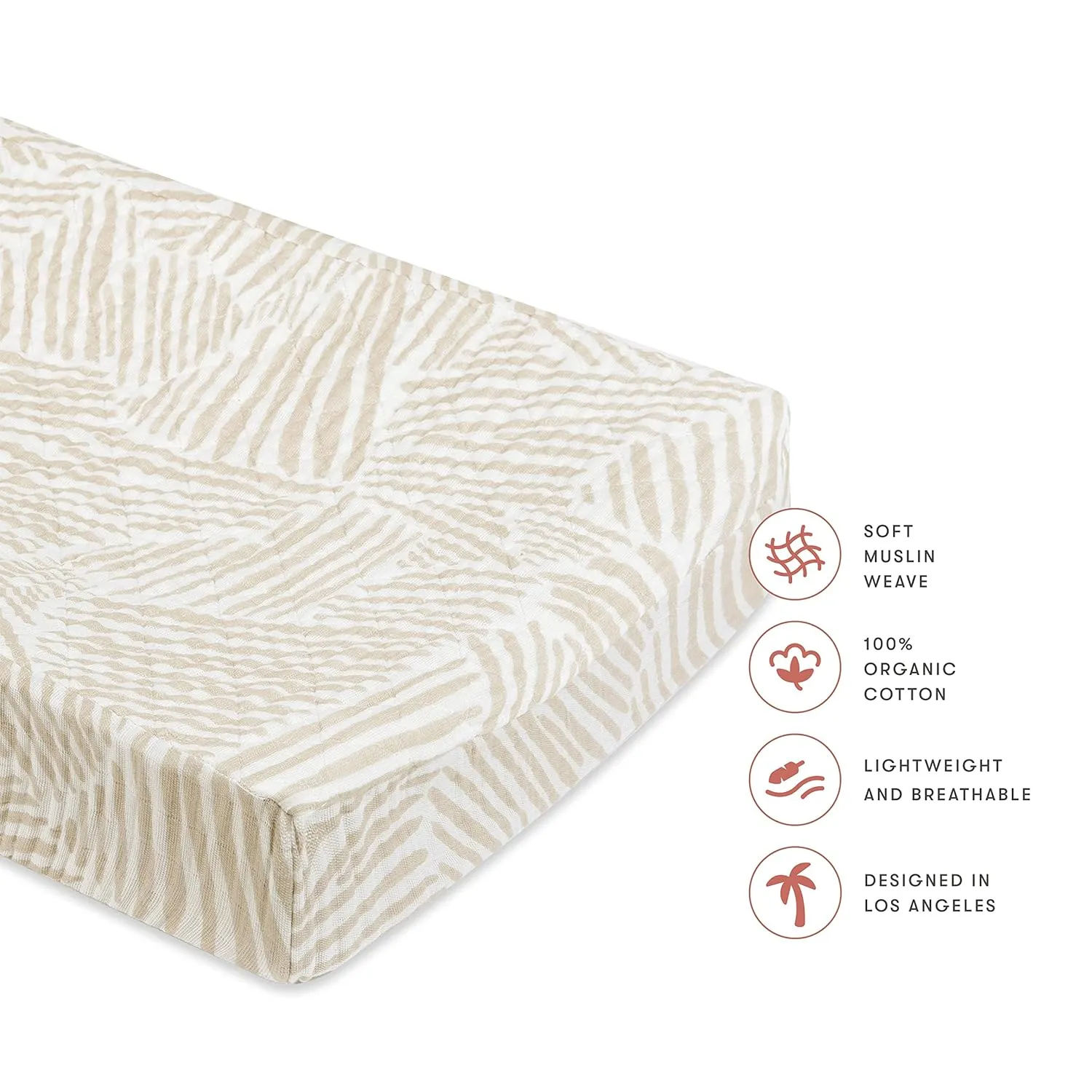 Babyletto 100% Quilted Organic Cotton Changing Pad Cover, GOTS-Certified, Fitted 360°, Ultra-Soft and Breathable Muslin - Oat Stripe