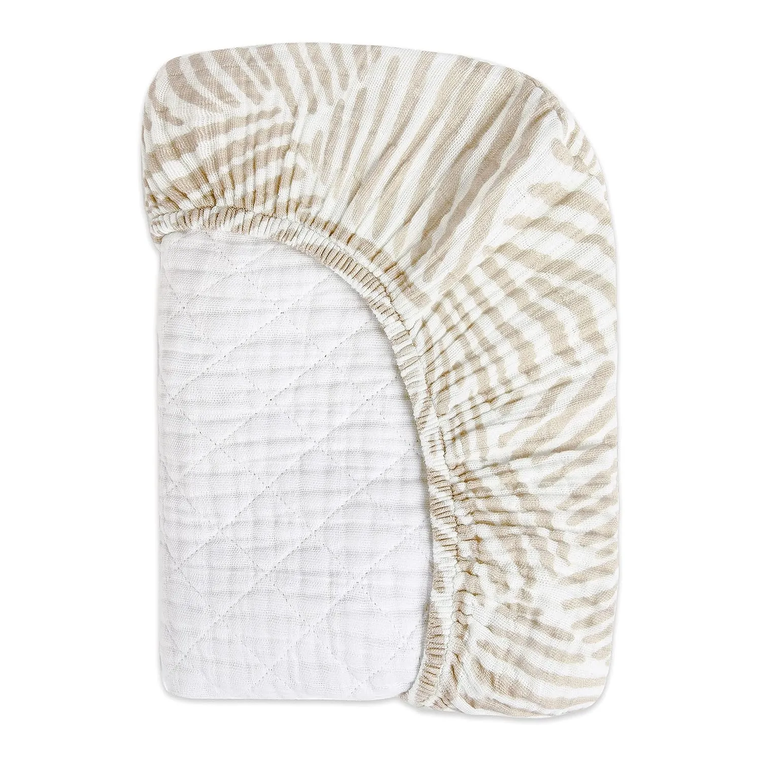 Babyletto 100% Quilted Organic Cotton Changing Pad Cover, GOTS-Certified, Fitted 360°, Ultra-Soft and Breathable Muslin - Oat Stripe