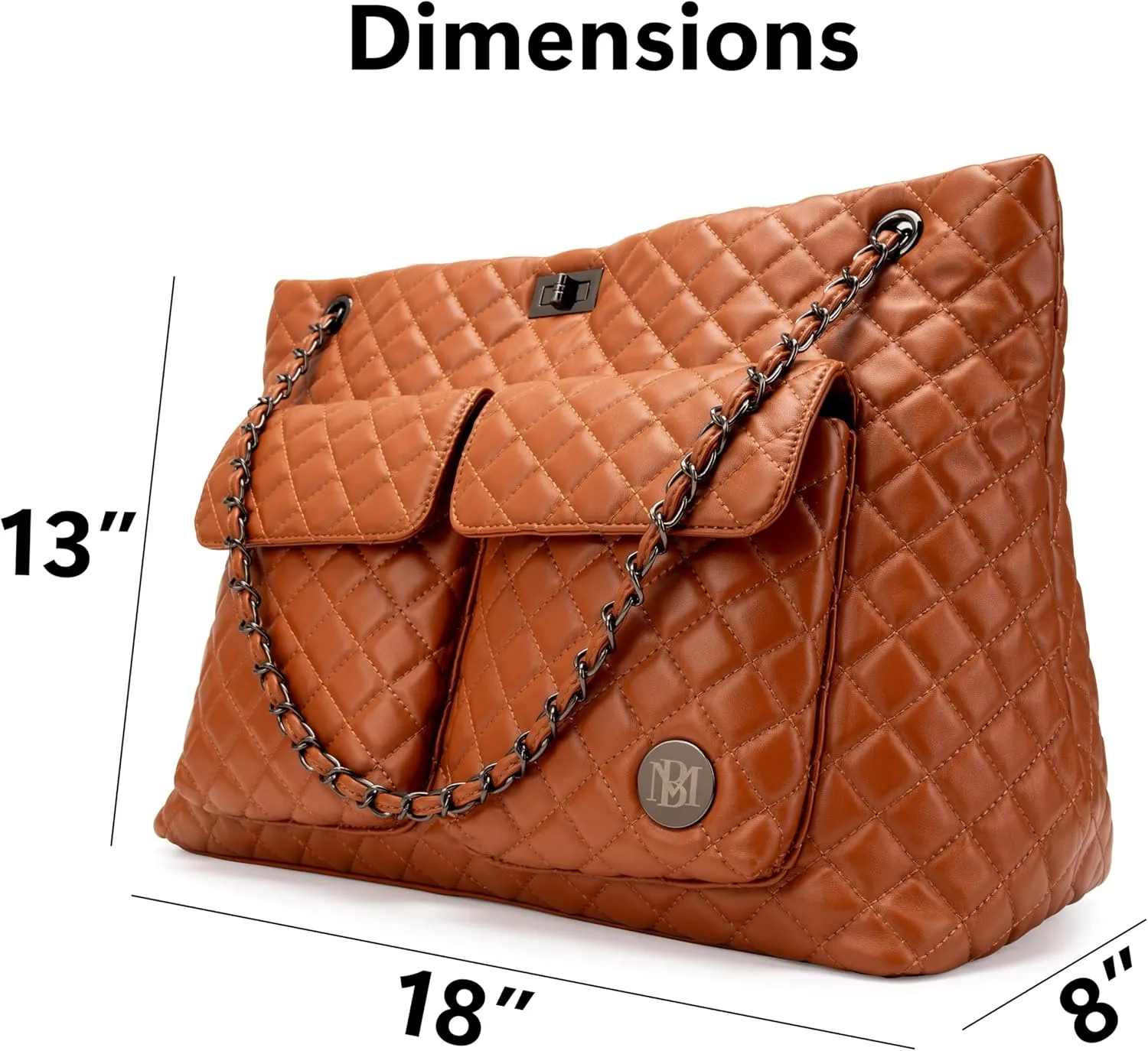 Badgley Mischka Diana Quilted Vegan Leather Tote Weekender Travel Bag
