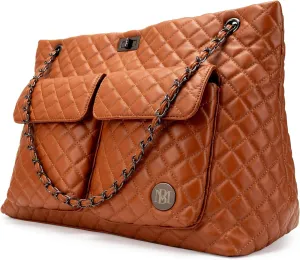Badgley Mischka Diana Quilted Vegan Leather Tote Weekender Travel Bag