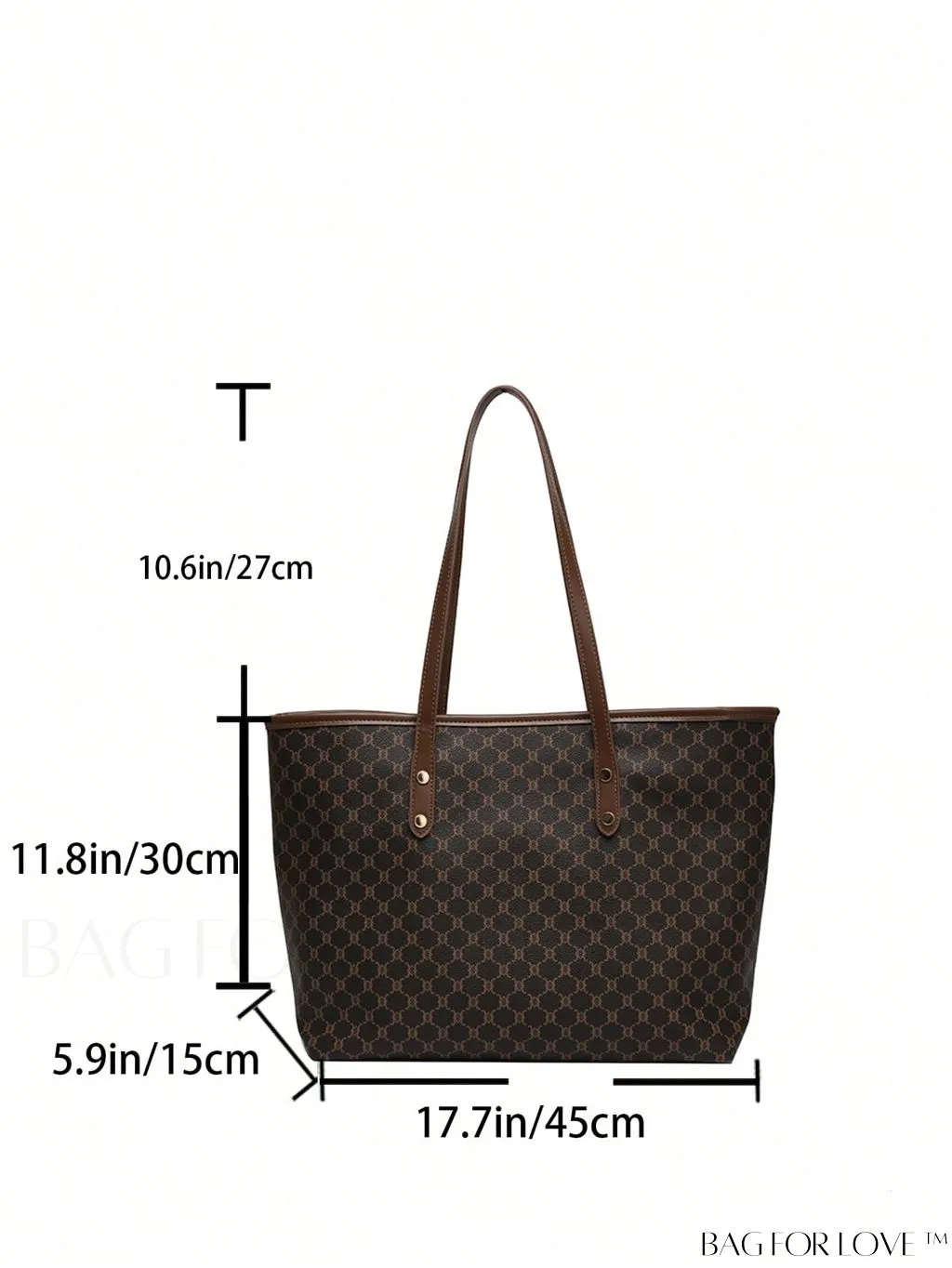 BagForLove - Geometric Pattern Oversized Shoulder Tote Bag with Studded Decor and Double Handle