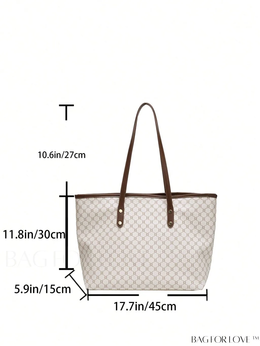 BagForLove - Geometric Pattern Oversized Shoulder Tote Bag with Studded Decor and Double Handle