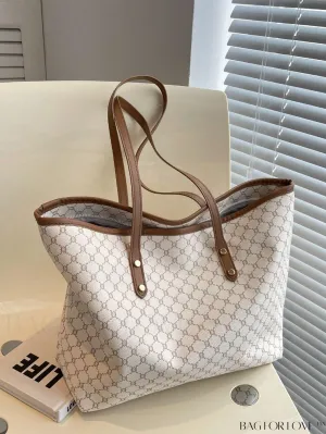 BagForLove - Geometric Pattern Oversized Shoulder Tote Bag with Studded Decor and Double Handle