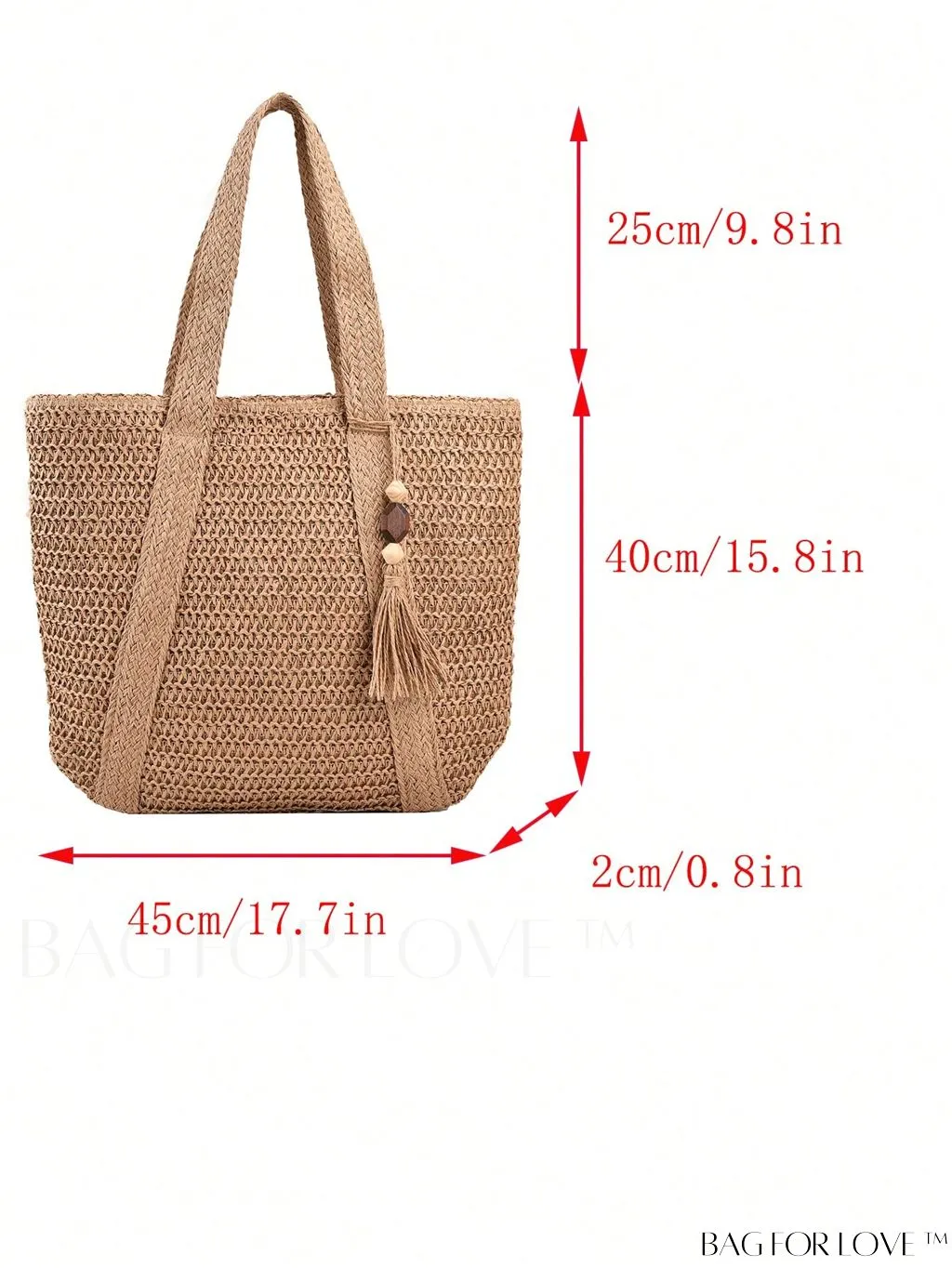 BagForLove - Oversized Straw Bag with Tassel Decoration - Ideal for Summer Beach Travel