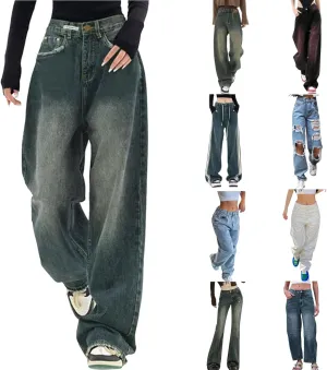 Baggy Jeans for Women Vintage High Street Y2K Boyfriend Style Aesthetic Clothing Teen Girls Hip Hop Streetwear Wide Leg Oversized Low Rise Baggy Jeans for Women, Large, 1-blue