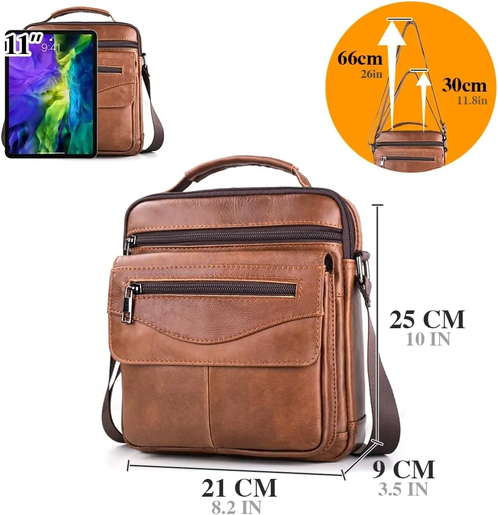 BAGZY Leather Shoulder Bag for Mens Handbag Crossbody Bag Large Sling Bags for 11 inch IPad Travel Business Messenger Bag