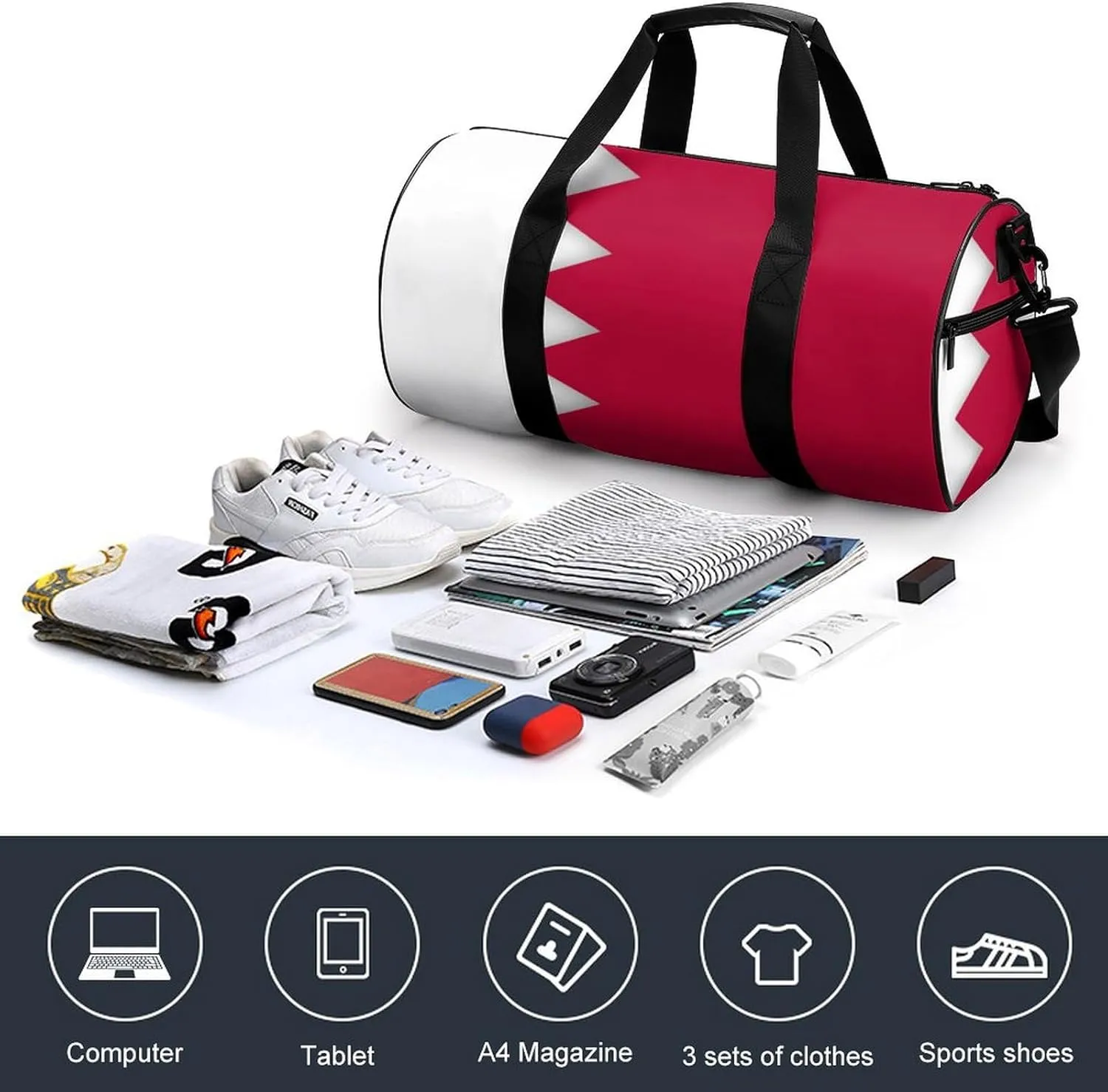 Bahrain Flag Gym Duffel Bag with Wet Pocket for Men Women Sports Overnight Tote