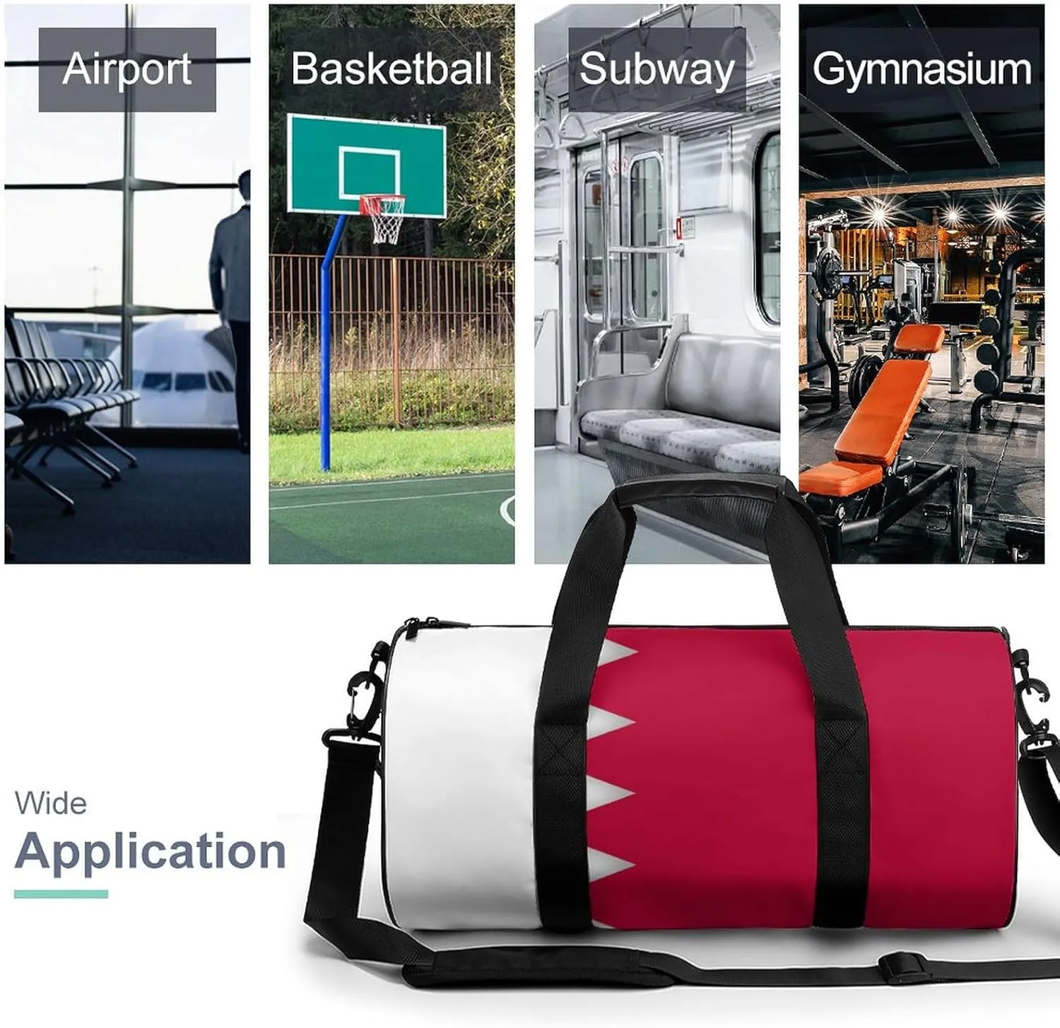 Bahrain Flag Gym Duffel Bag with Wet Pocket for Men Women Sports Overnight Tote