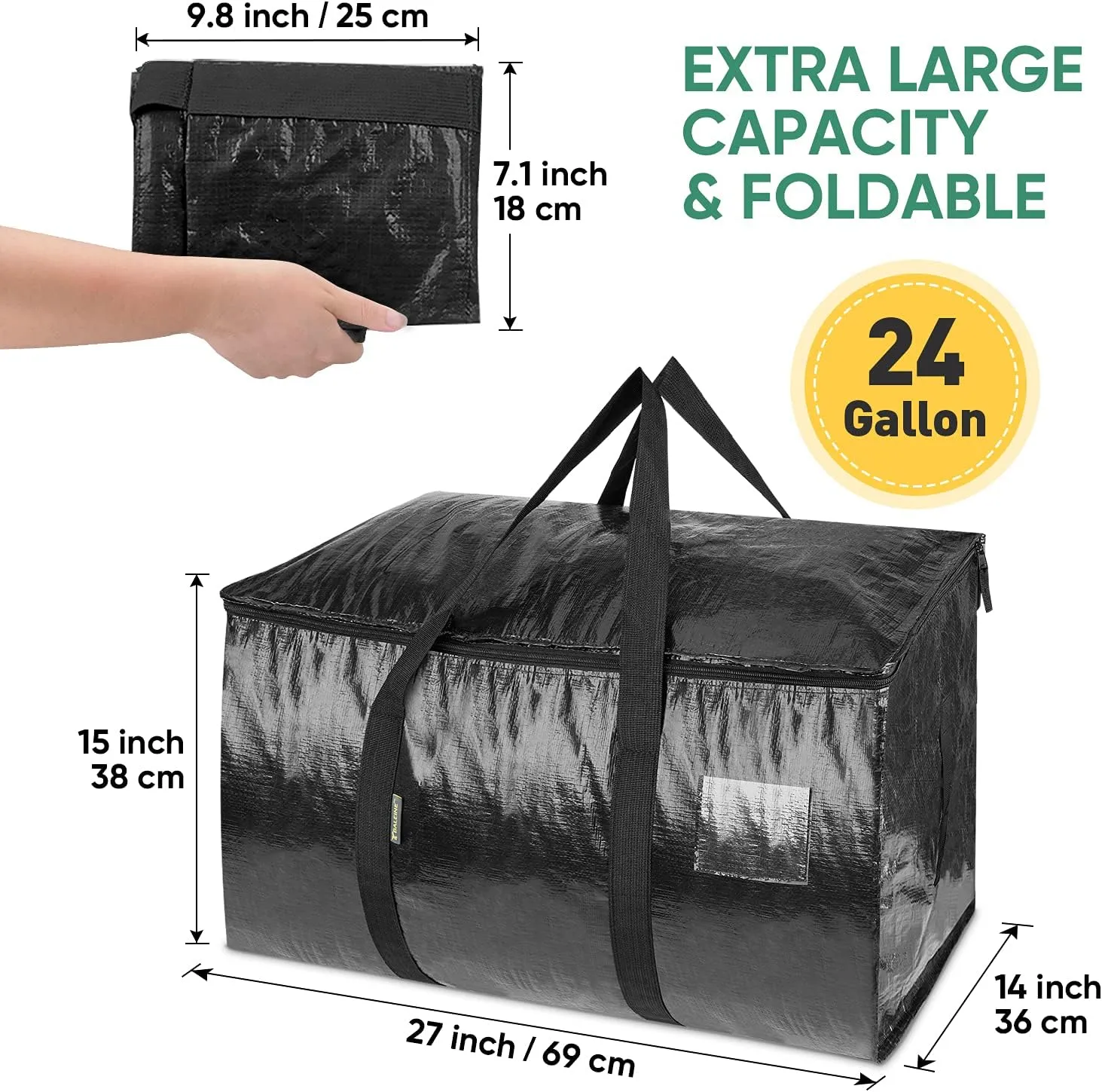 BALEINE 6-Pack Oversized Moving Bags with Reinforced Handles, Heavy-Duty Storage Tote for Clothes, Moving Supplies (Black, 6-Pack)