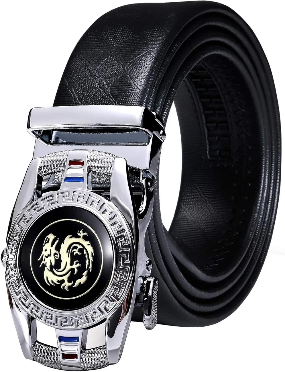 Barry.Wang Mens Ratchet Belt,Genuine Leather Belts 1 3/8" Automatic Buckle Carnival Dress Casual,Trim To Fit