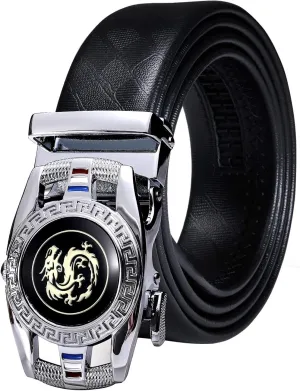 Barry.Wang Mens Ratchet Belt,Genuine Leather Belts 1 3/8" Automatic Buckle Carnival Dress Casual,Trim To Fit